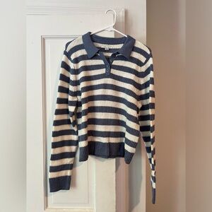 NWT women’s American Eagle polo sweater, extra large (XL), blue and white